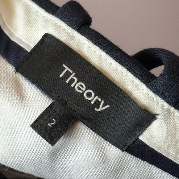 Theory Straight Trouser Windowpane Knit Pant Navy 2 - Picture 7 of 9